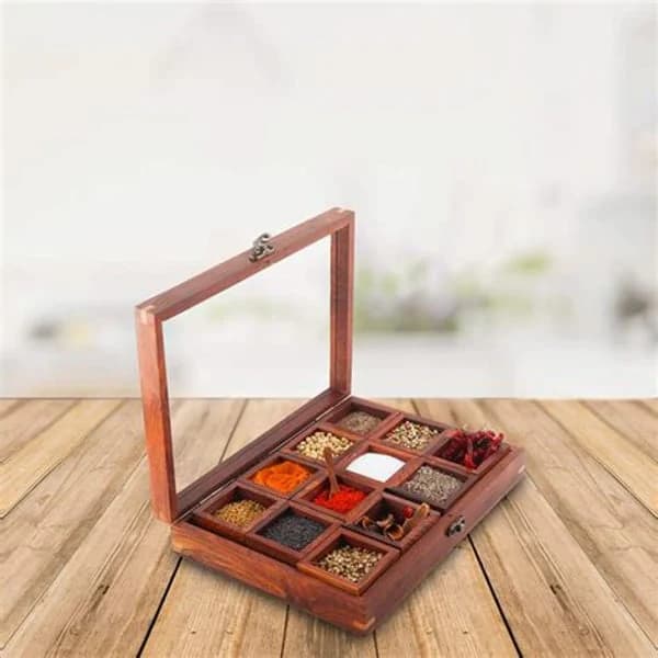 WOODEN WOODEN STAND TAPPER MASALA BOX SET product image