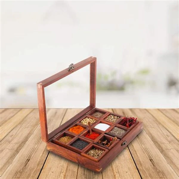WOODEN WOODEN STAND TAPPER MASALA BOX SET product image